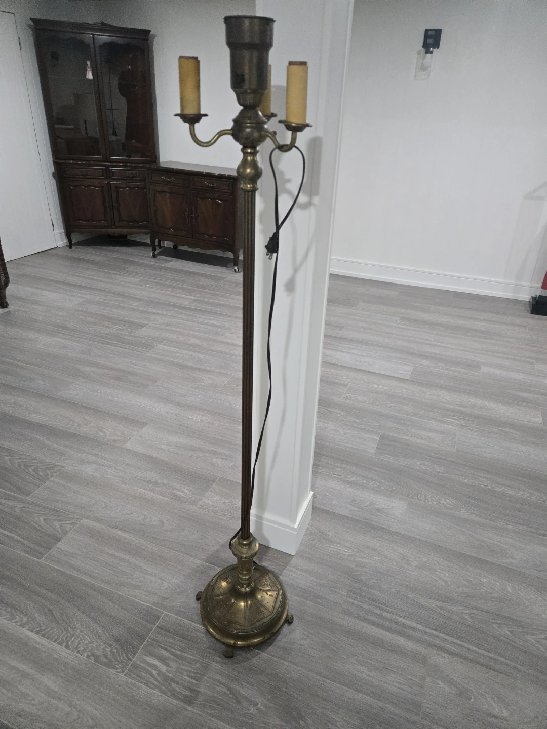 Vintage Brass Torchiere Floor Lamp with 3 Arms.