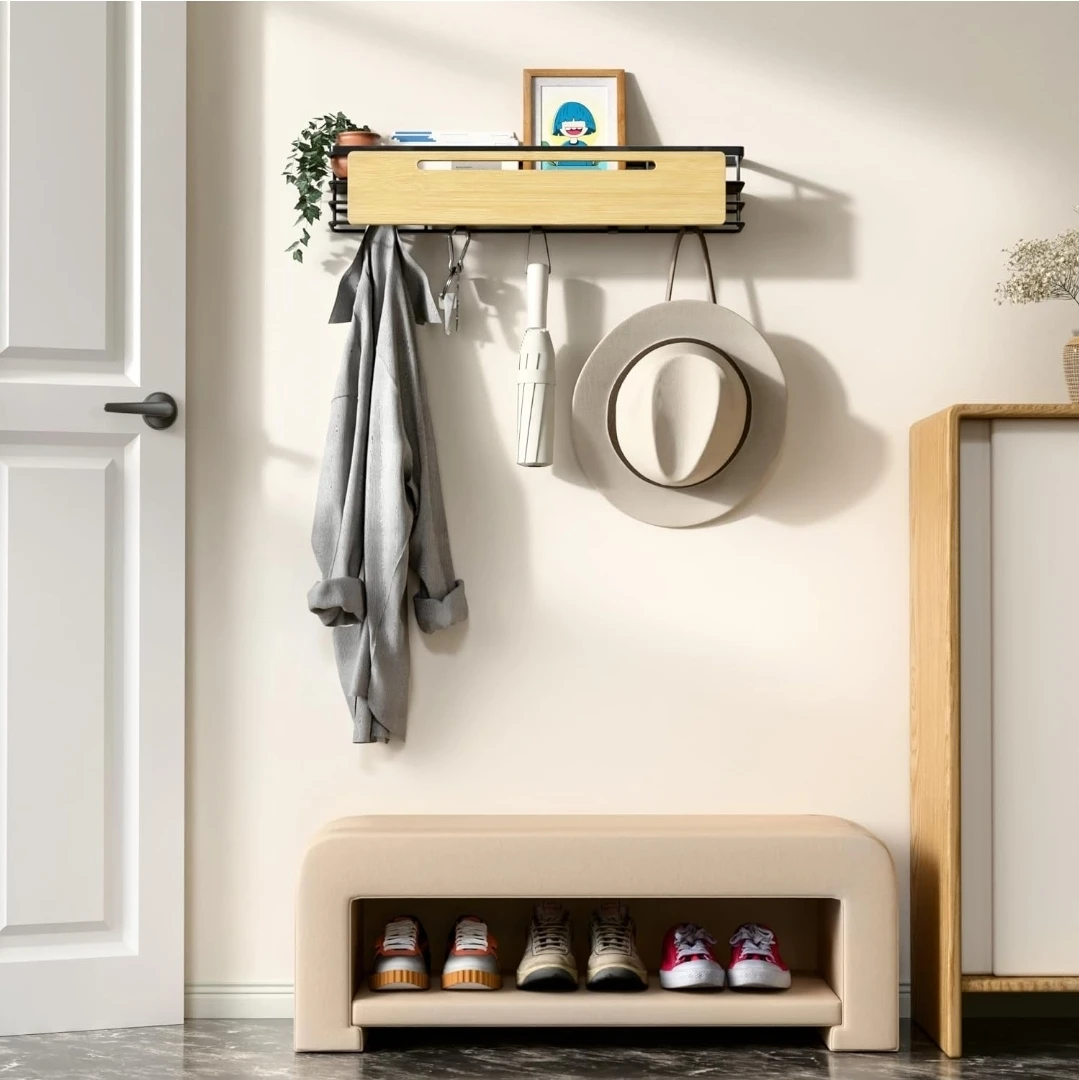 Wall Mount Coat Rack with Shelf and Hooks - photo 4