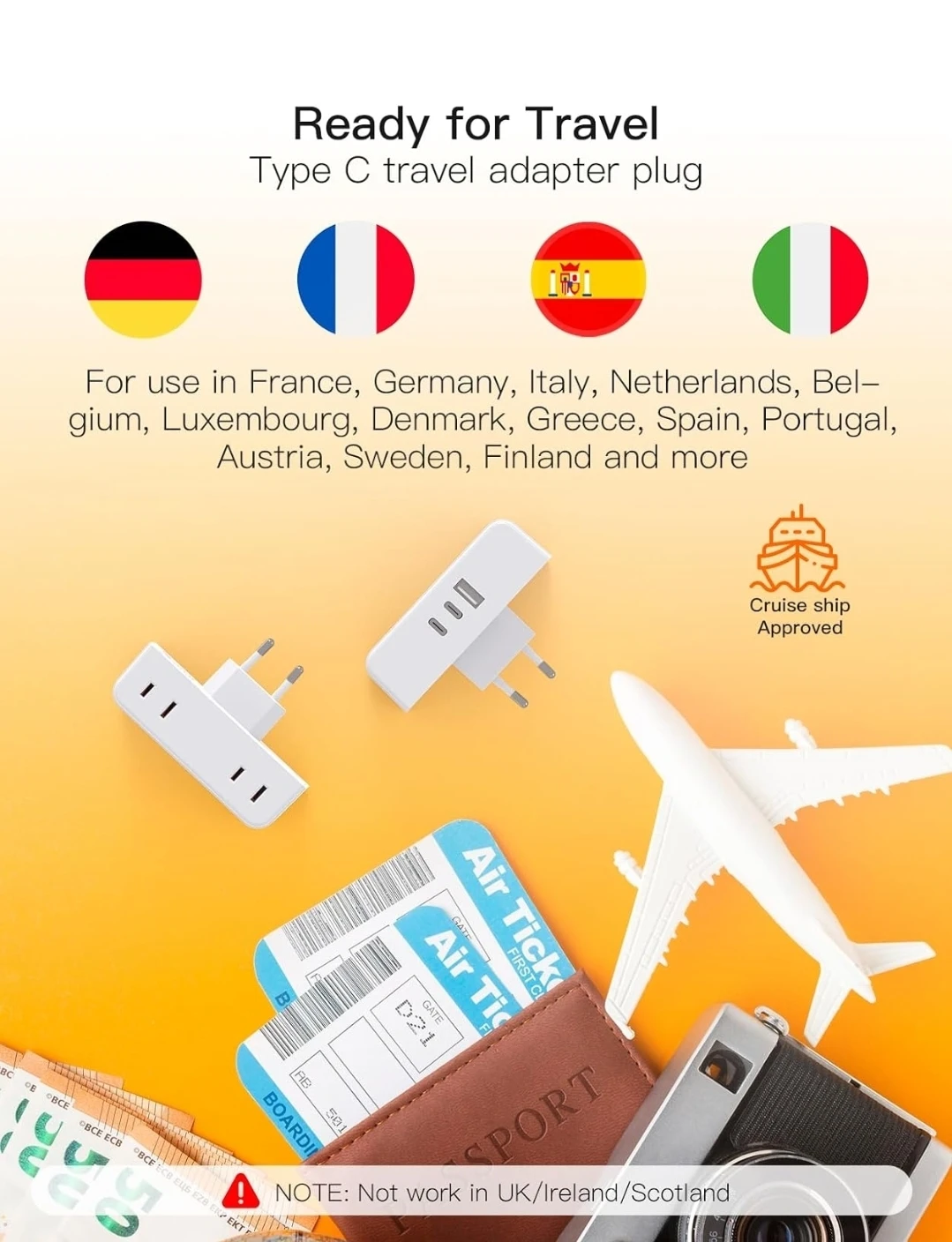 2 Pack 7-in-1 European Travel Plug Adapter with 4 Outlets - photo 5