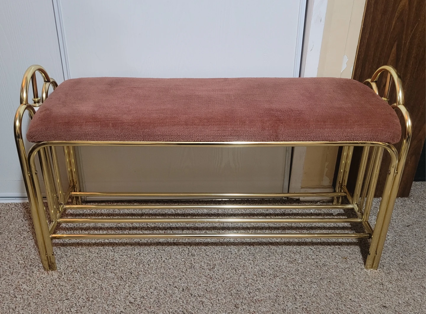 Vintage Brass Bench w/ Shoe Storage - photo 2