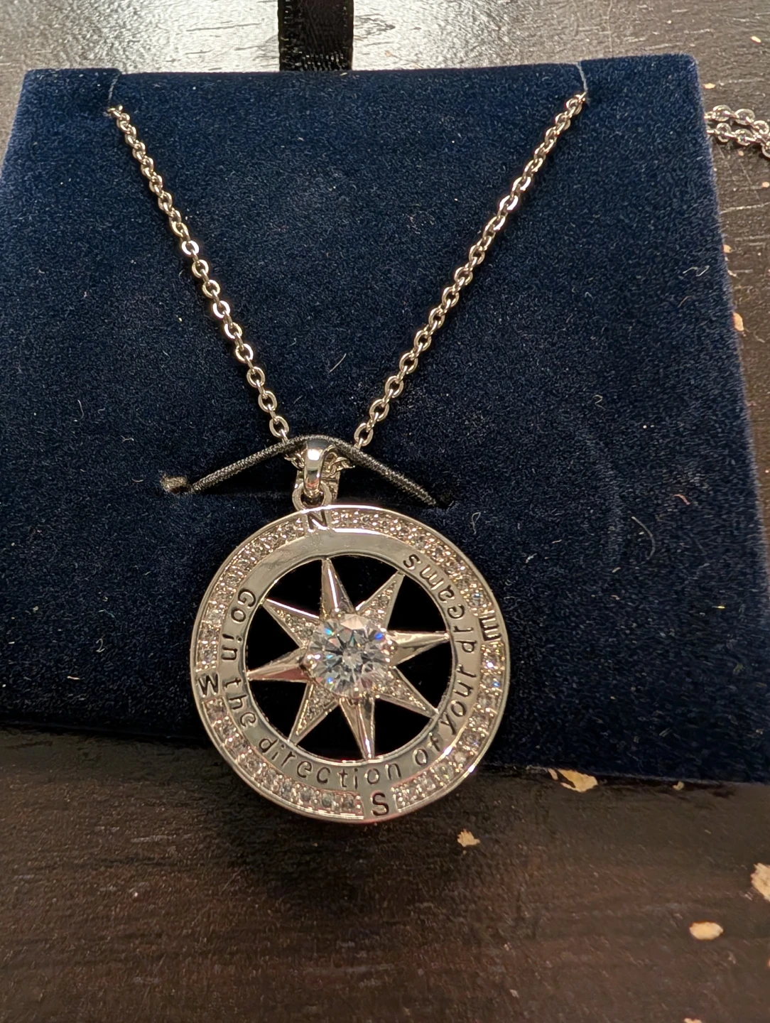Sterling Silver Compass Star Pendant Necklace