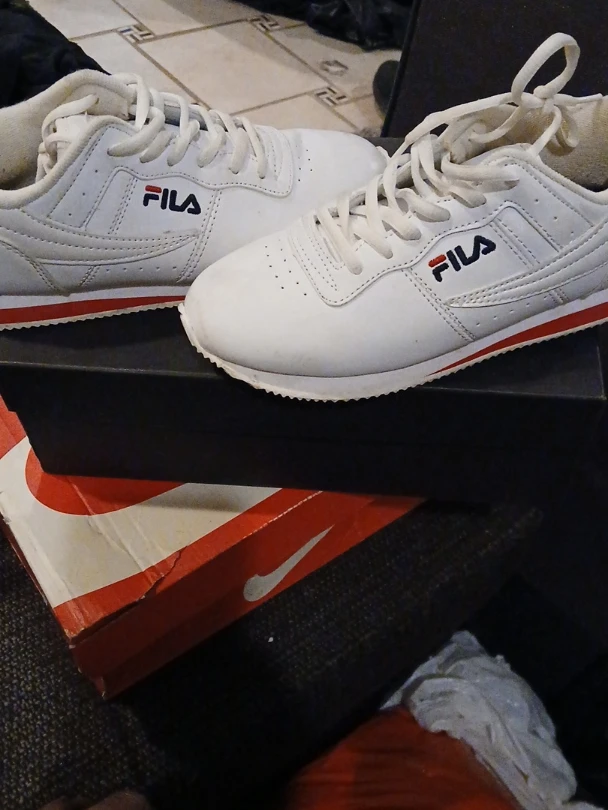 Fila White Sneakers with Red and Blue Accents Size 7