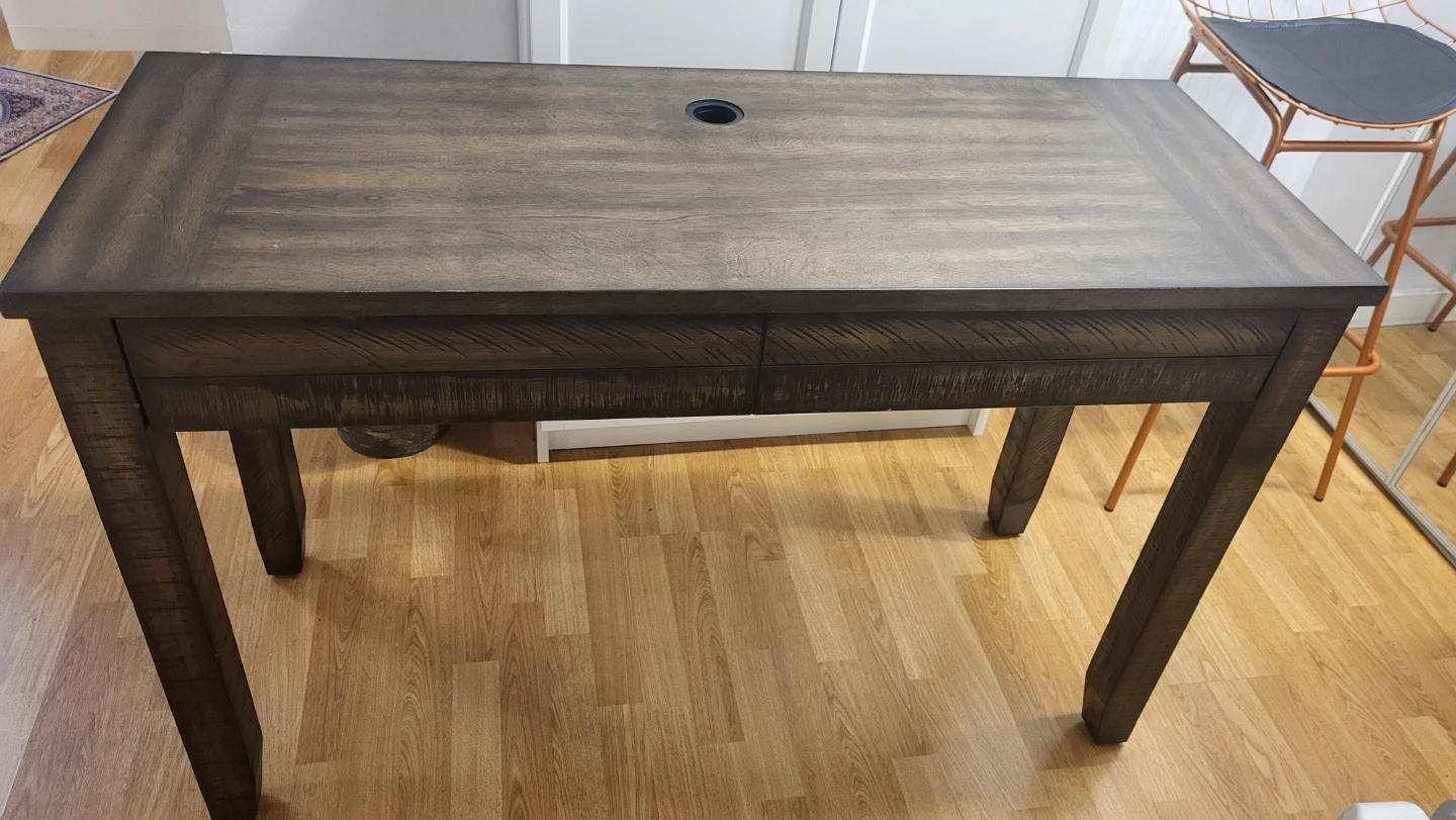 Dark Wood Desk with Cable Hole and Drawer - photo 5