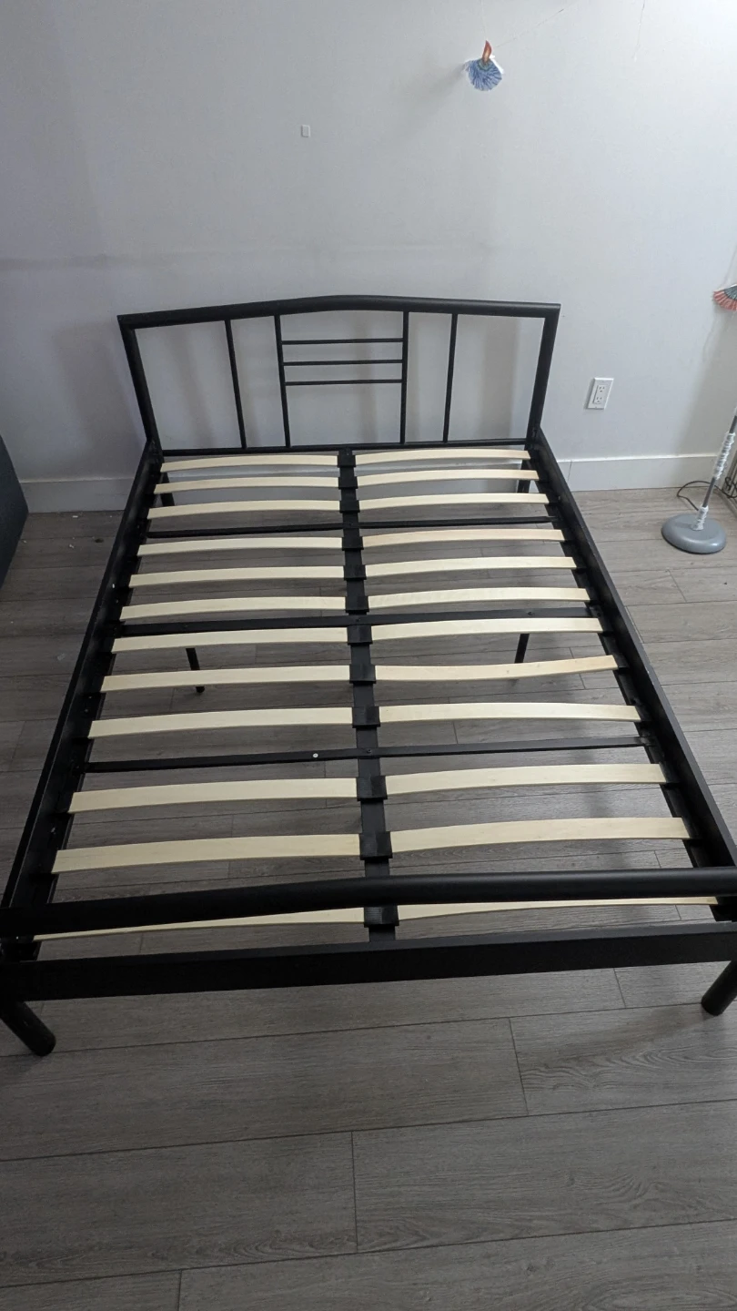 Black Metal Bed Frame with Slatted Base