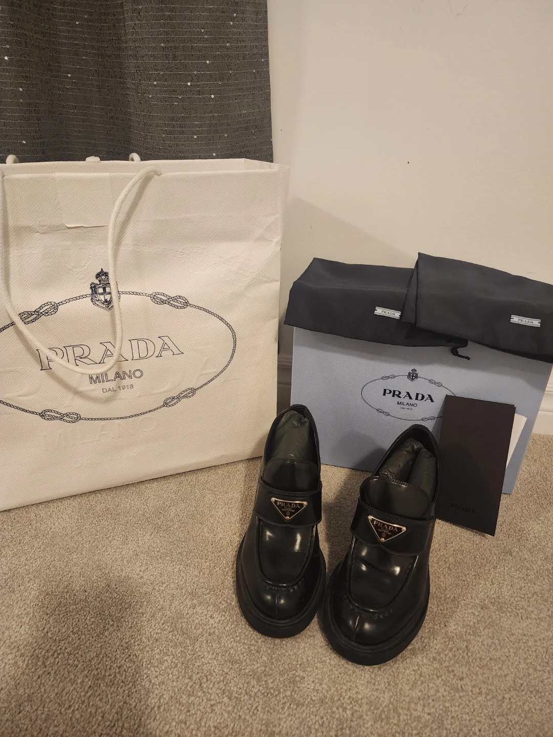 Prada Black Leather Loafer Heels