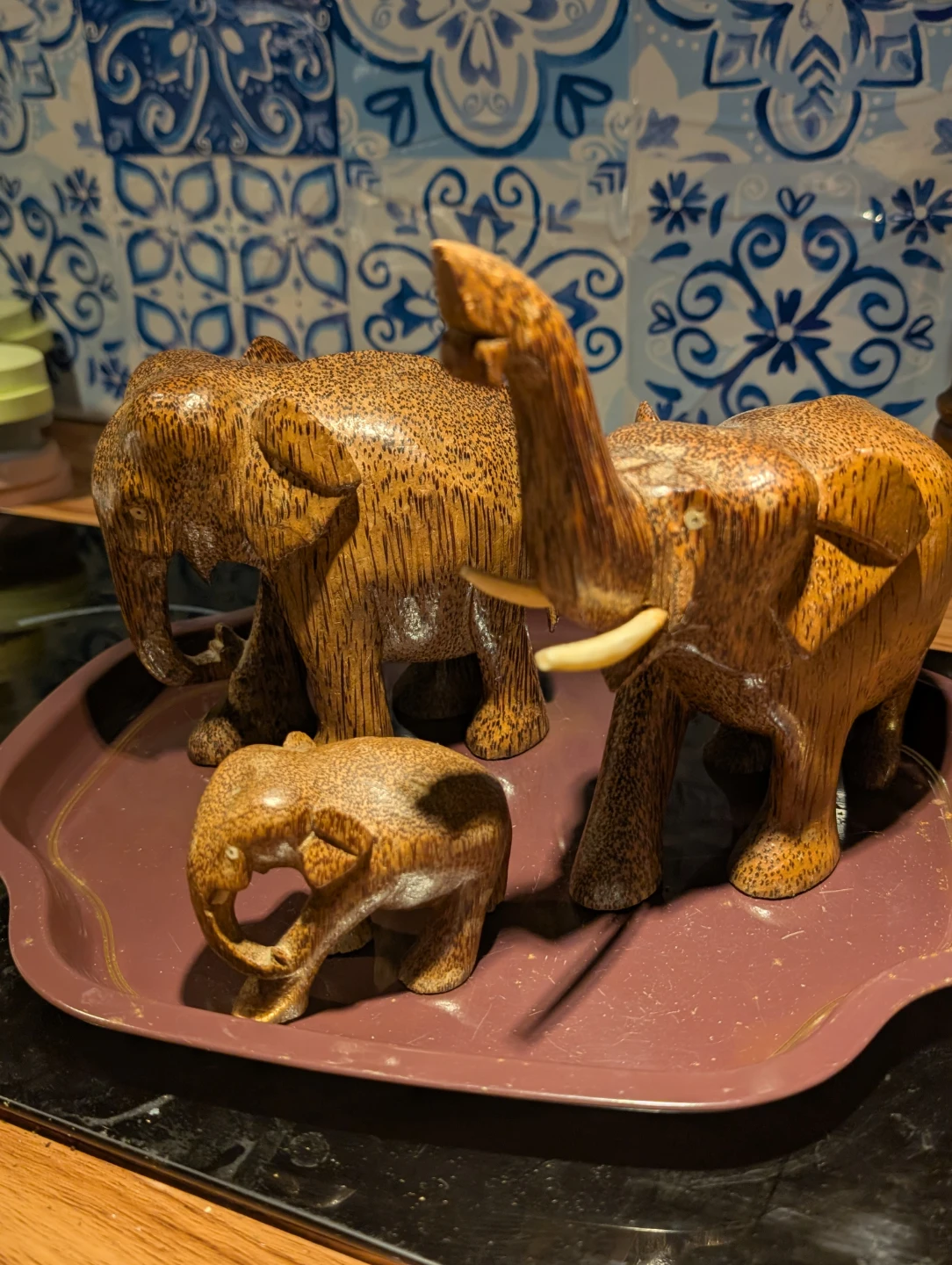 Wooden Elephant Figurines (Set of 3)