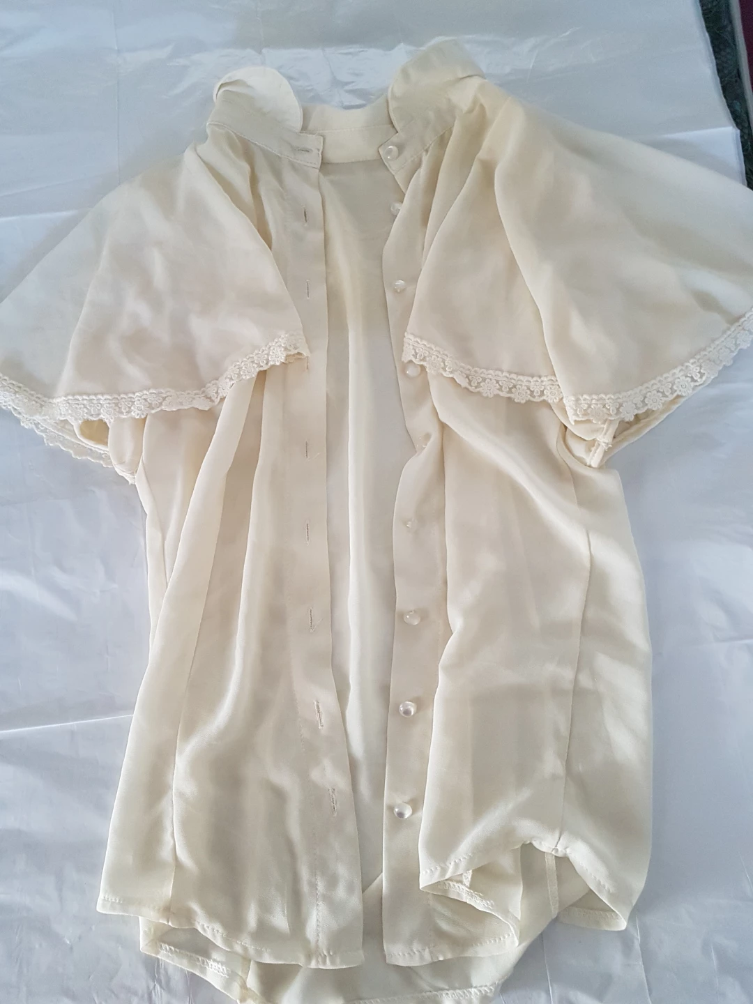 Cream Lace Trim Blouse Small