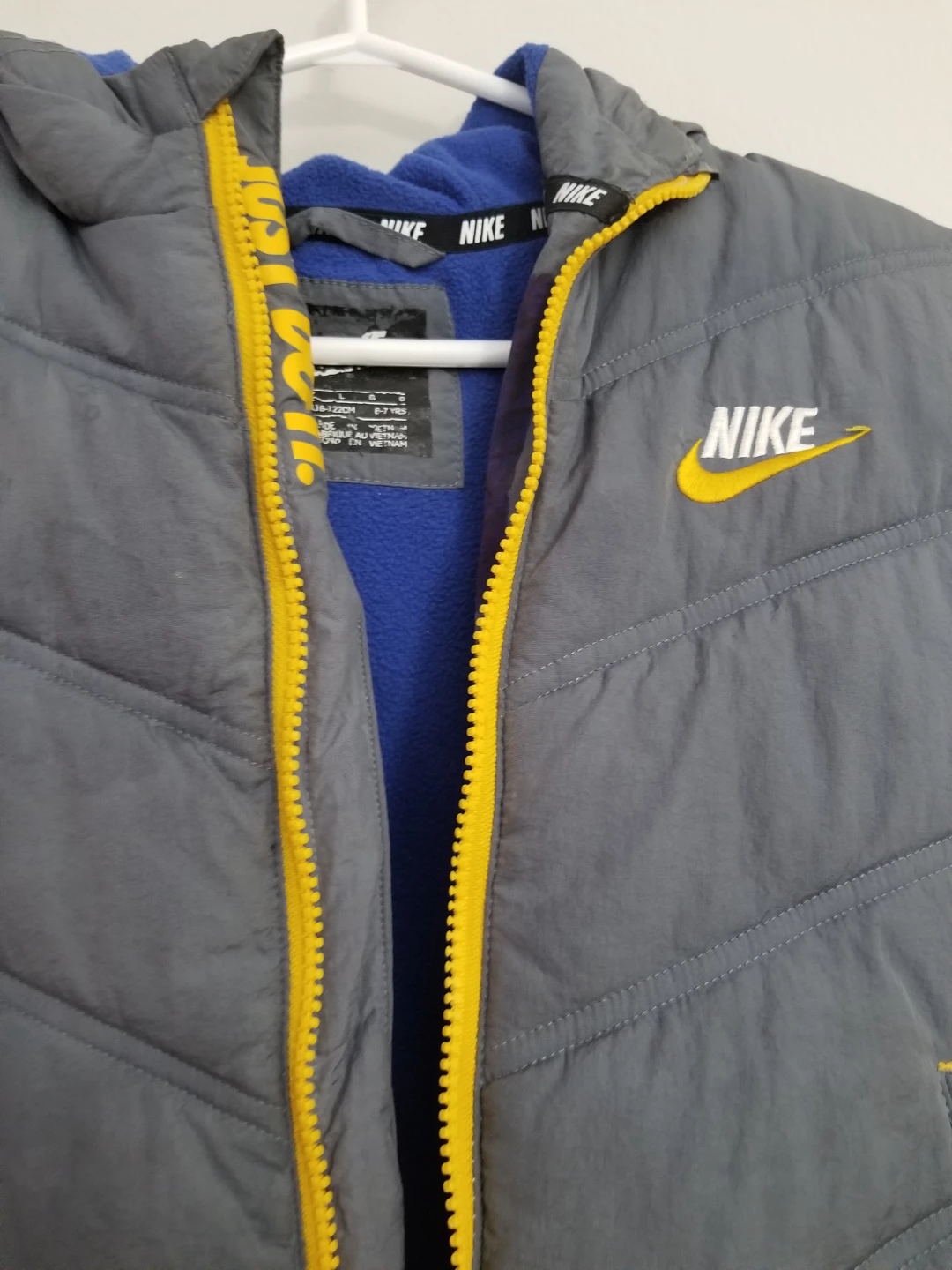Nike Puffer Jacket Grey Yellow Blue Kids Size L 6-7 Yrs - photo 4