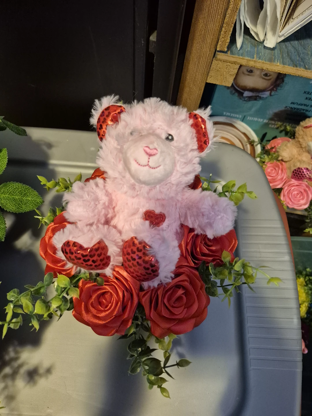 Plush Teddy Bear with Pink Roses Arrangement - photo 2