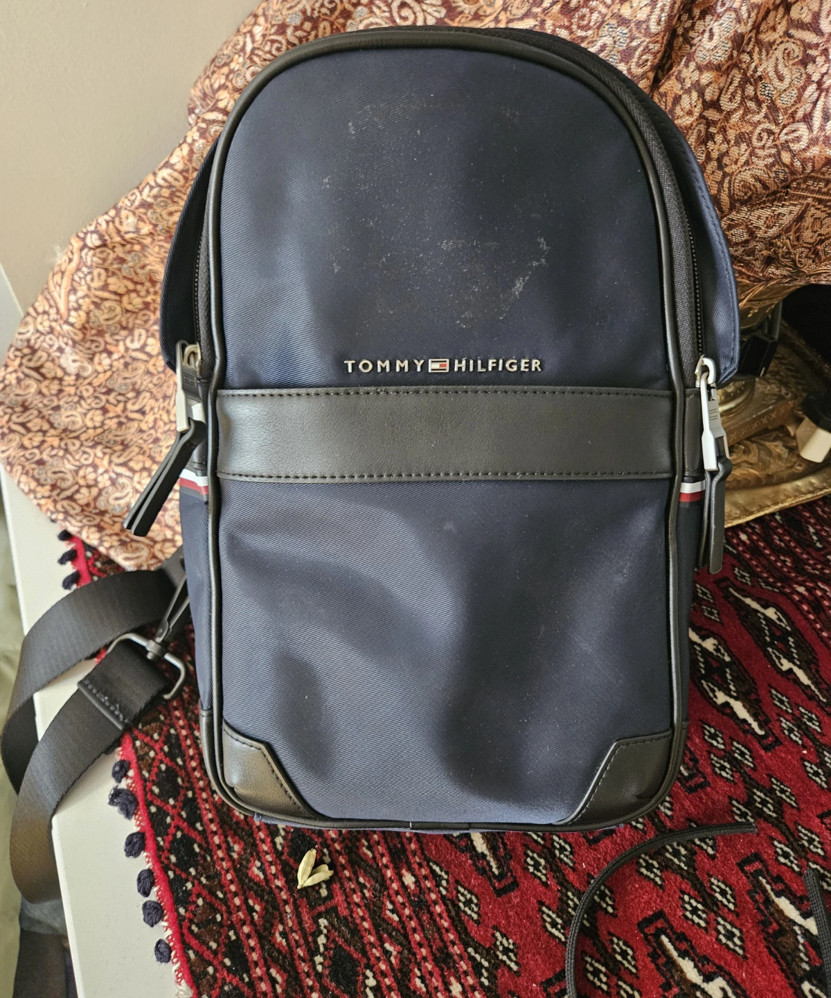 Tommy Hilfiger Navy Nylon & Leather Crossbody Bag