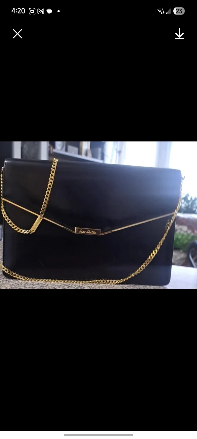 Jane Shilton Black Clutch Purse with Gold Chain