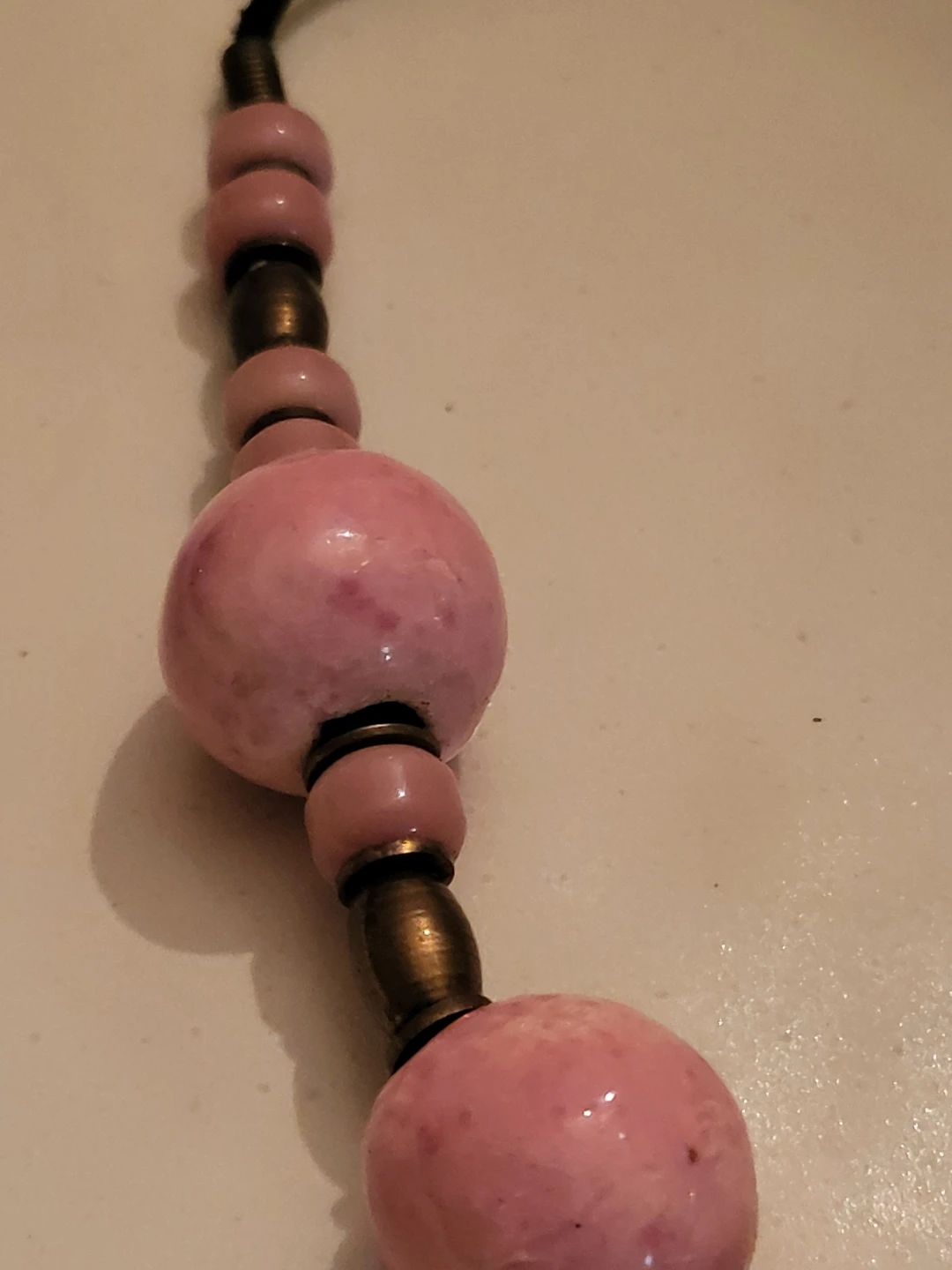 Pink Stone Beaded Necklace with Brass Accents - photo 4