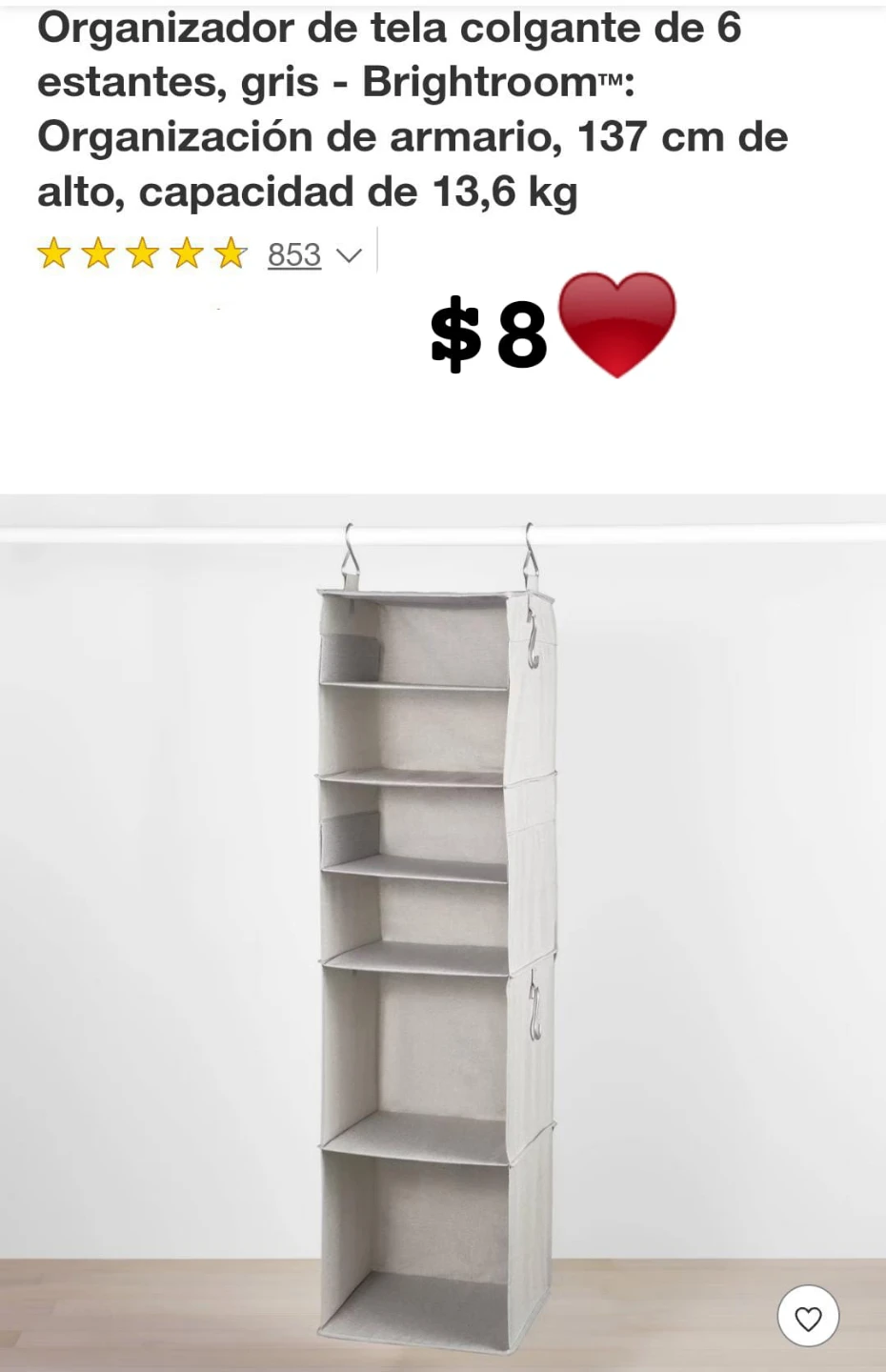 Brightroom Gray 6-Shelf Hanging Closet Organizer