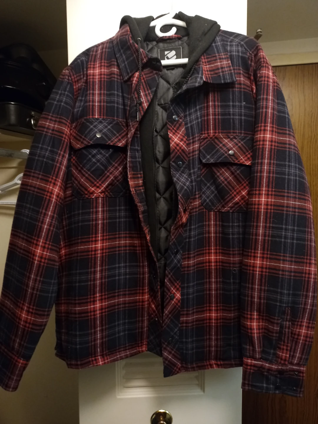 📷Mens🥕 Plaid Quilted Lined Flannel Shirt with Hood