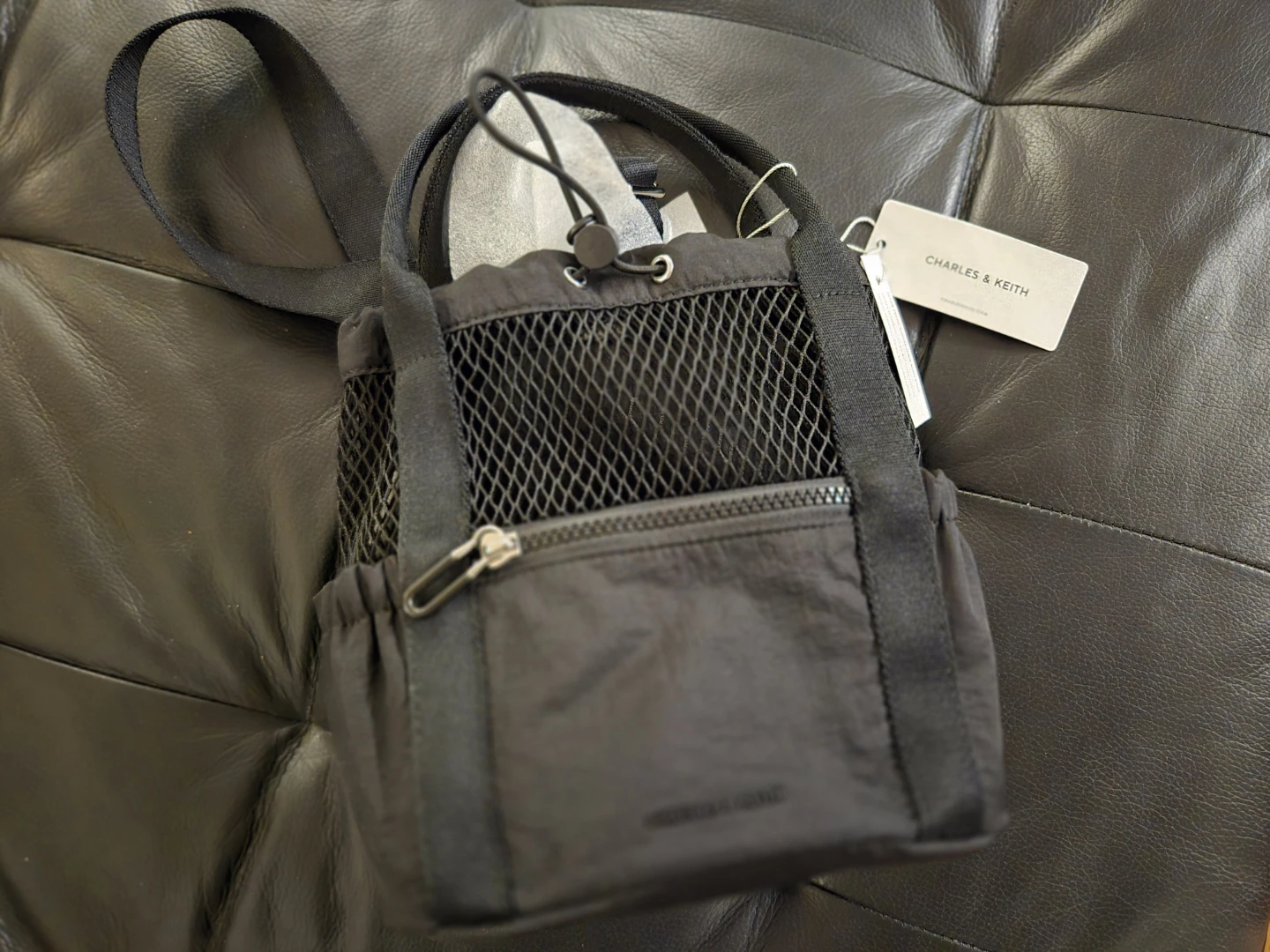 Charles & Keith Black Nylon Mesh Tote Bag