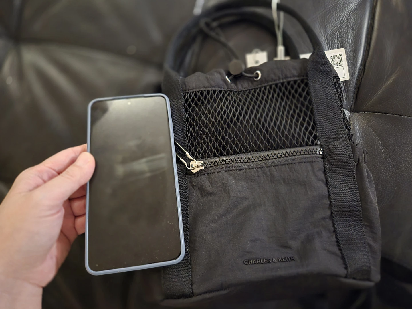 Charles & Keith Black Nylon Mesh Tote Bag - photo 4