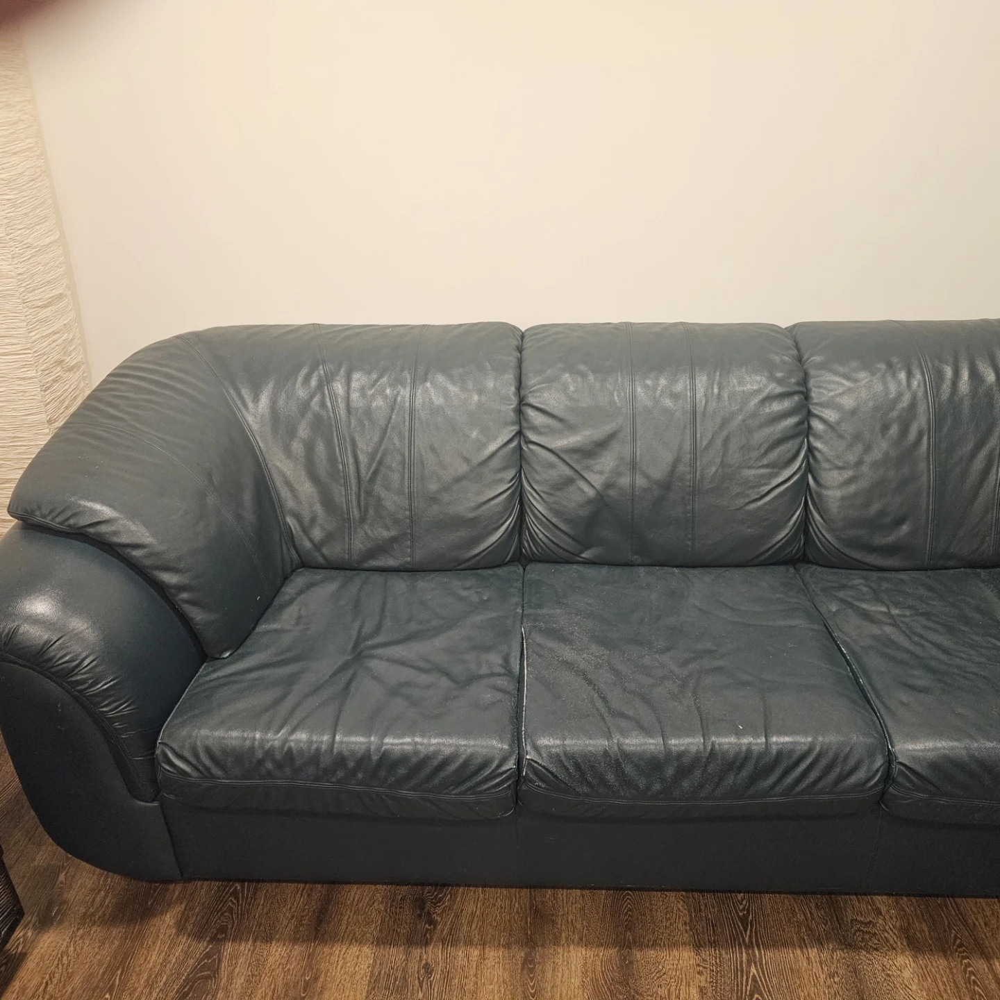 Dark Green Leather Sofa - photo 2