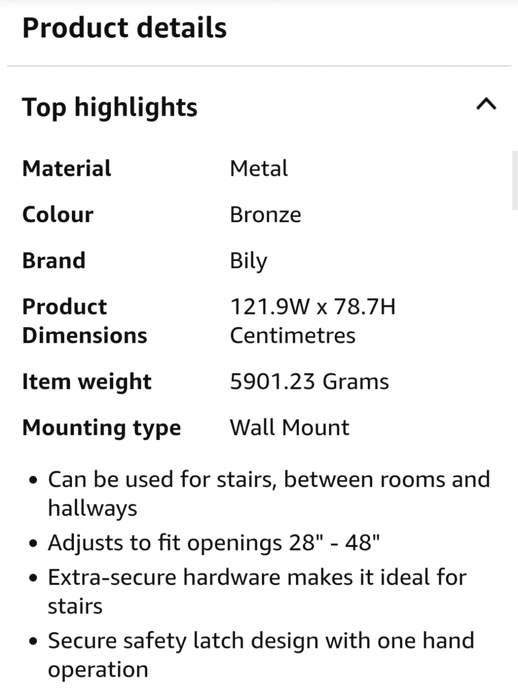 Bily Expandable Metal Gate- 28 to 48 inches Wide - photo 3