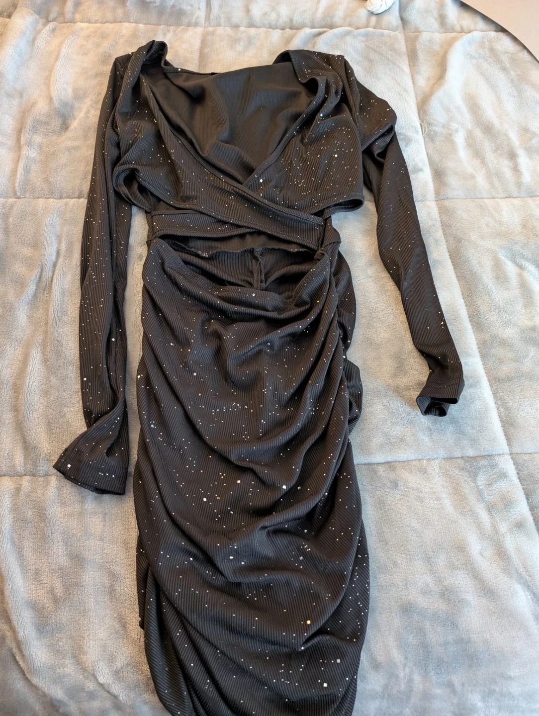 Black Ruched Sparkle Dress