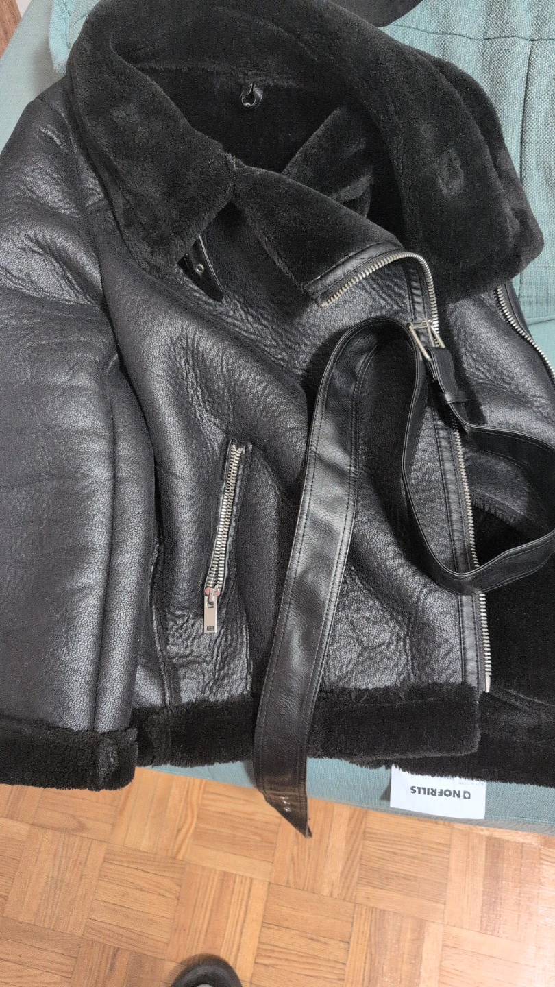 Black Faux Fur Lined Aviator Jacket - photo 3