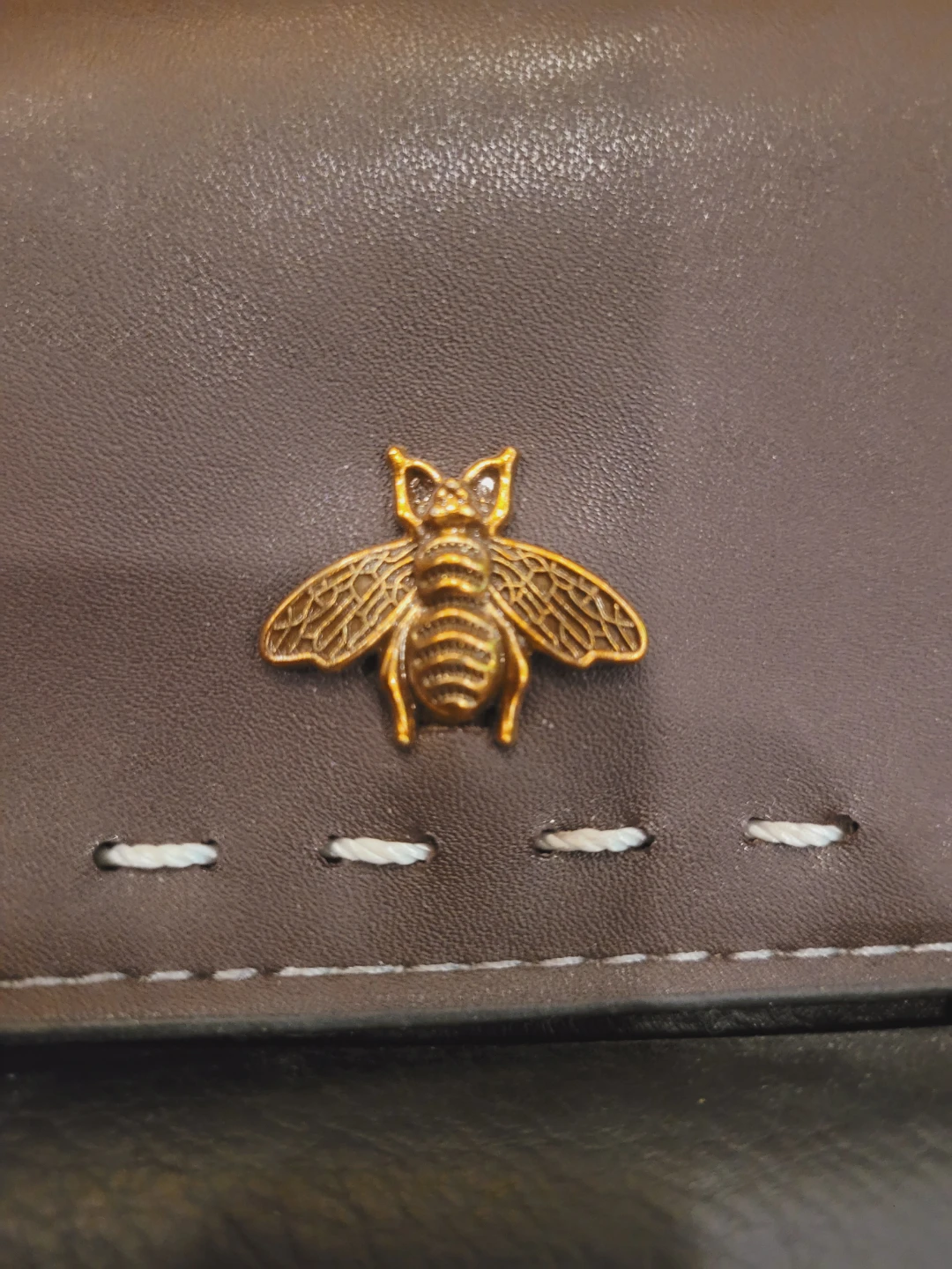 Brown Faux Leather Crossbody Bag with Bee Accent - photo 4