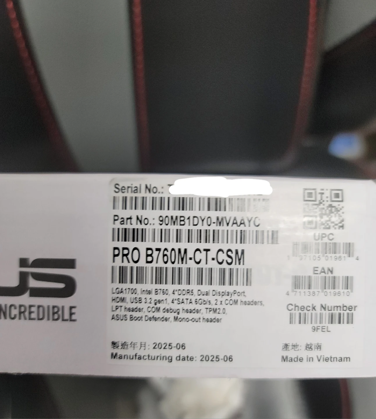 SEALED Asus pro b760m-ct-csm DDR5 - photo 3