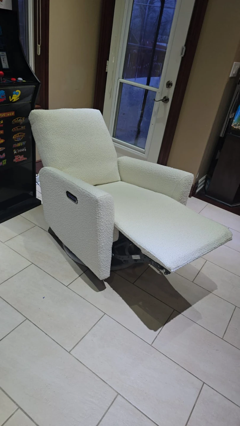 Storkcraft White Boucle Recliner Chair with USB Ports - photo 4
