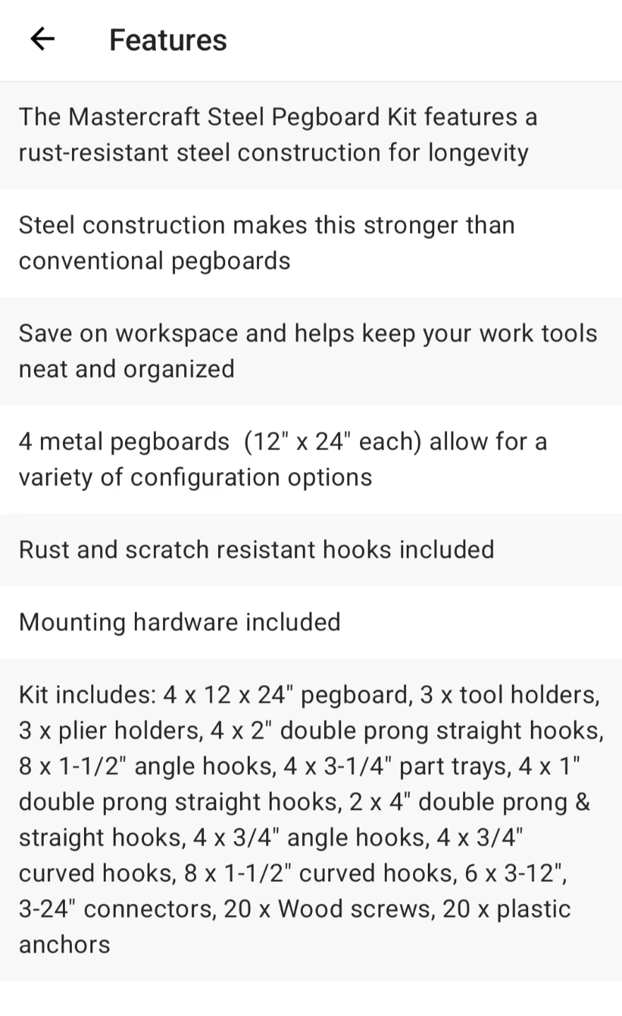 Mastercraft Steel Pegboard Kit - 48 pcs - photo 3