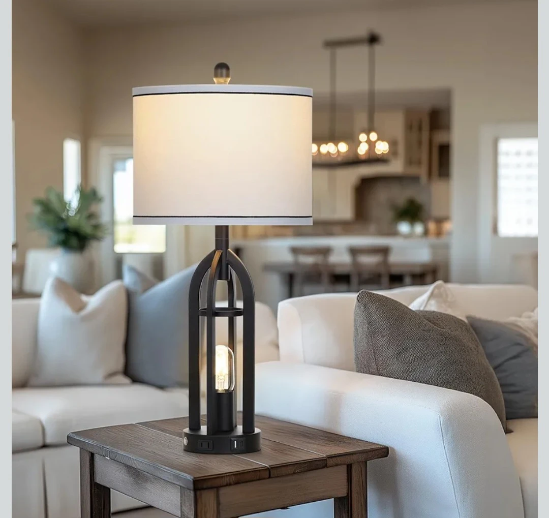 Set of 2 Tall Farmhouse Table Lamps with USB Charging Ports - photo 3