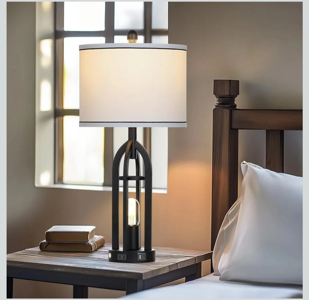 Set of 2 Tall Farmhouse Table Lamps with USB Charging Ports - photo 4