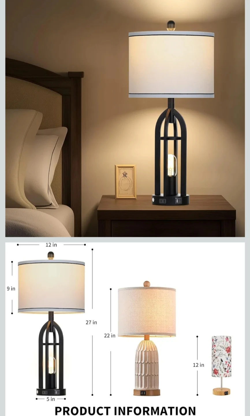 Set of 2 Tall Farmhouse Table Lamps with USB Charging Ports - photo 5