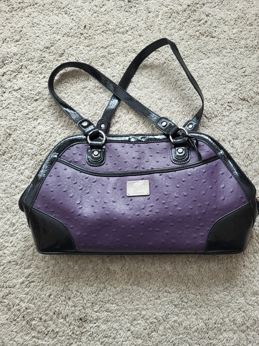 Grace Adele Purple Ostrich Embossed Handbag