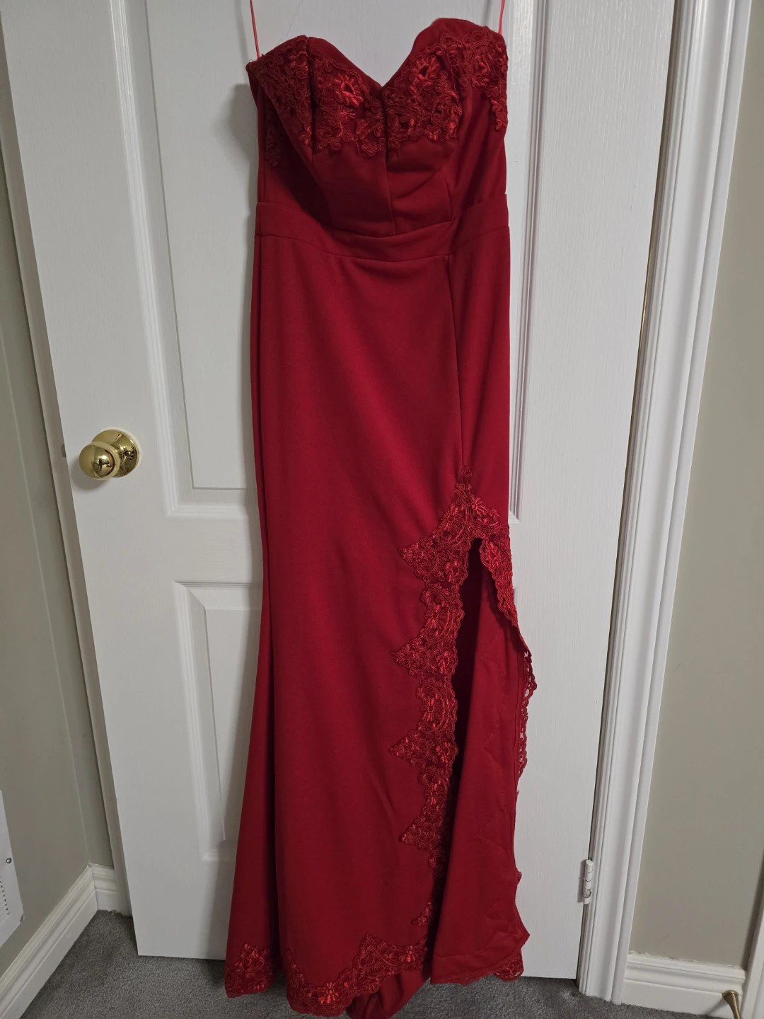 Red Strapless Lace Gown