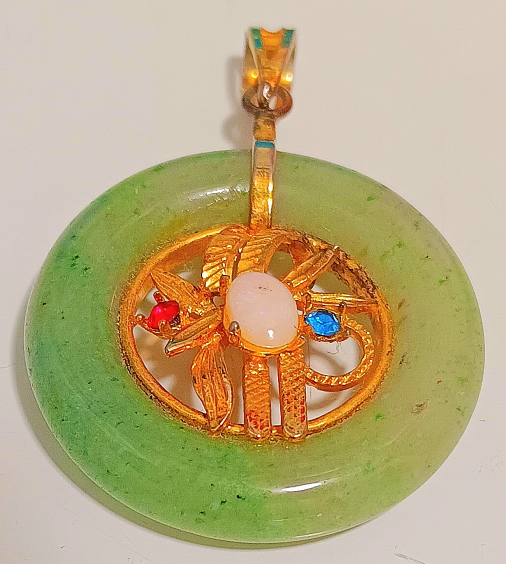 💎Jade Donut Pendant with Center Flower Design💎 - photo 2