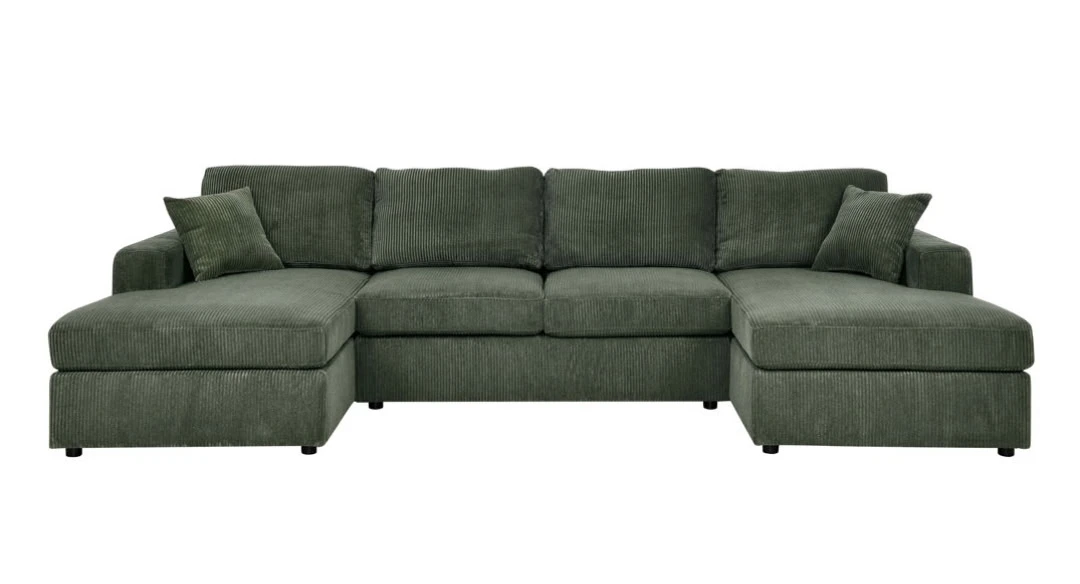 120" Green Corduroy Sectional Sofa