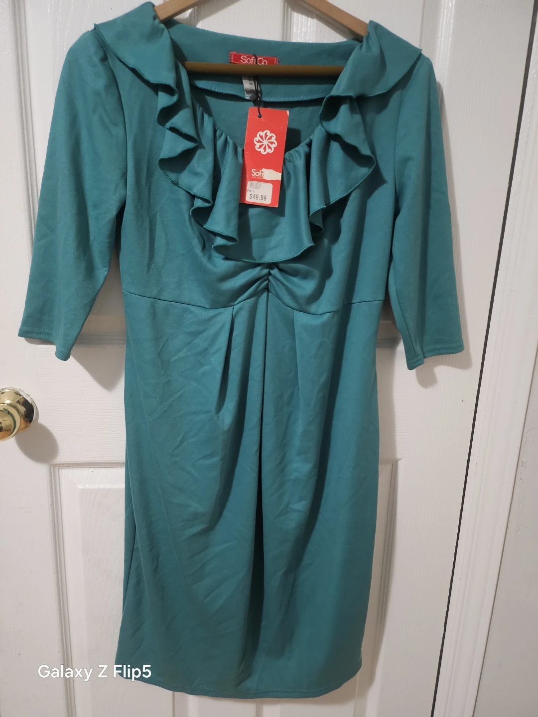 Sofi Women's Teal Ruffle Neck Dress