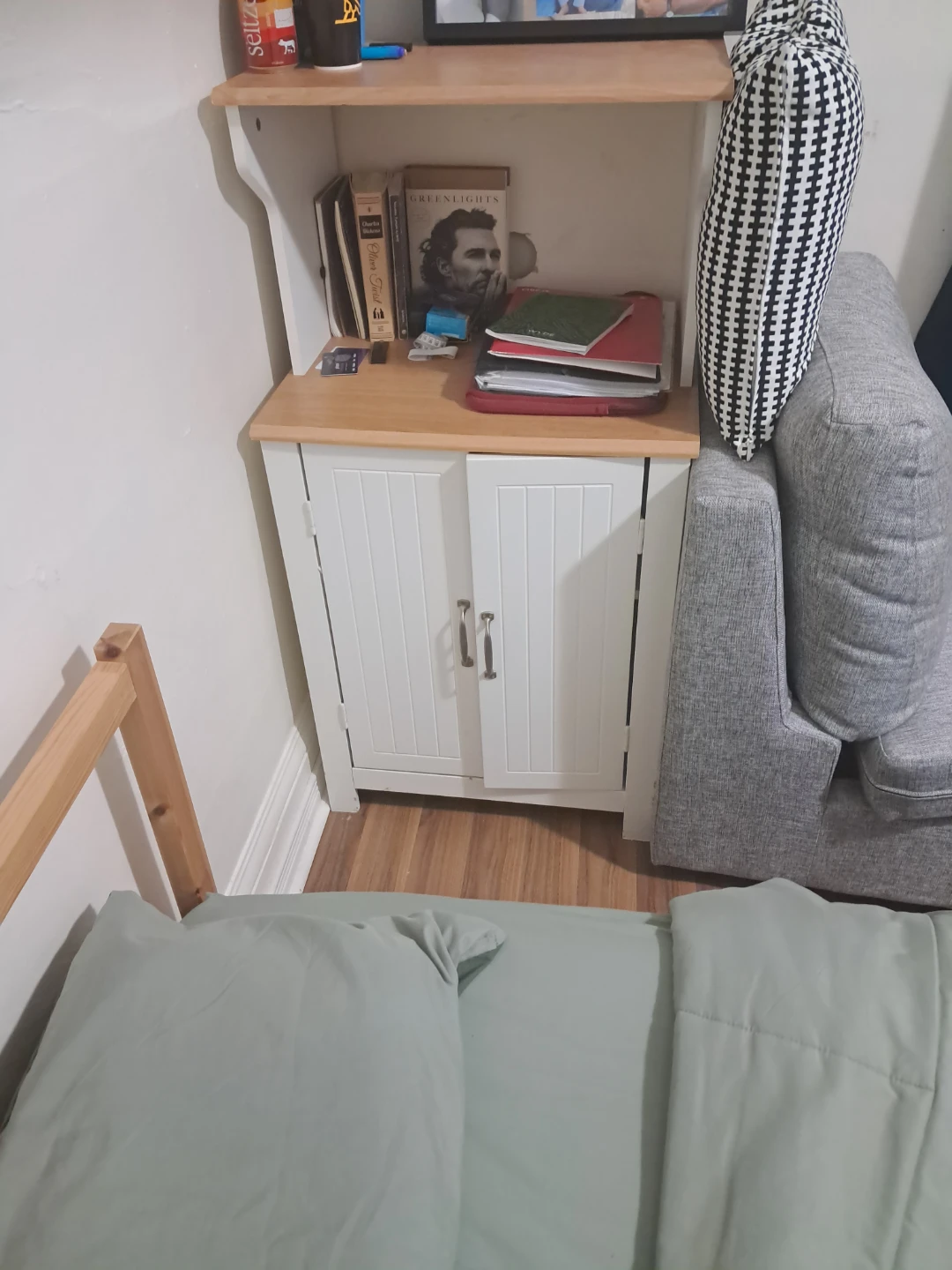 White Cabinet with Wood Top