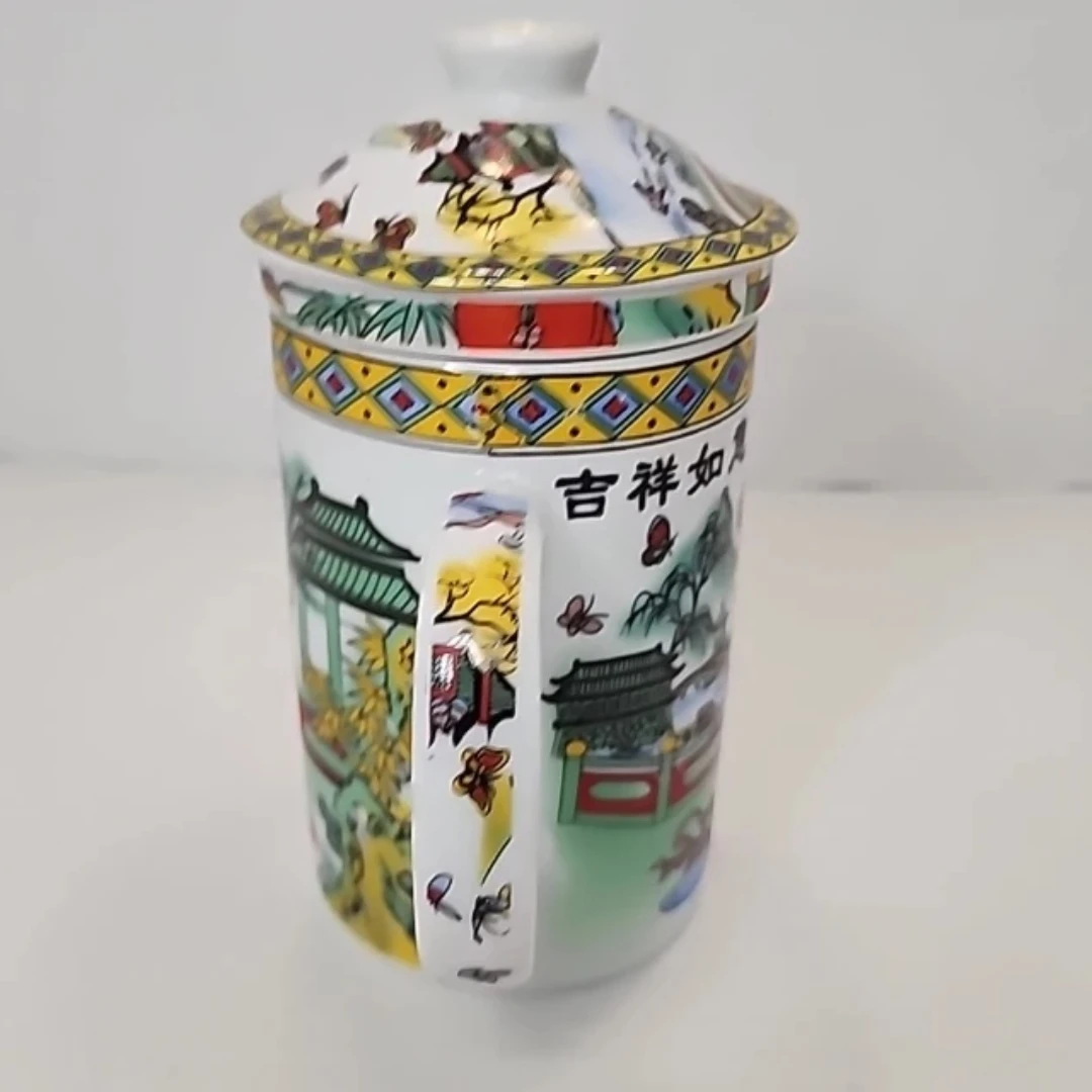 Chinese Ceramic Green Tea Diffuser 3-Piece Cup  "吉祥如意" - photo 4