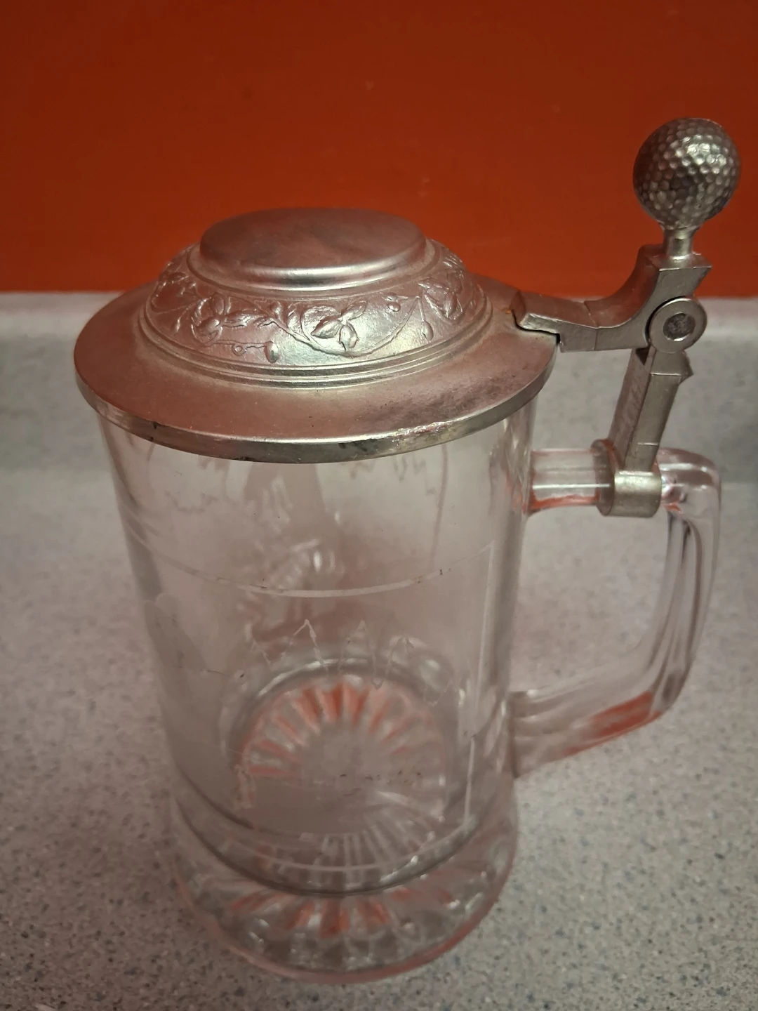 Vintage Glass Beer Stein with Pewter Lid - photo 2