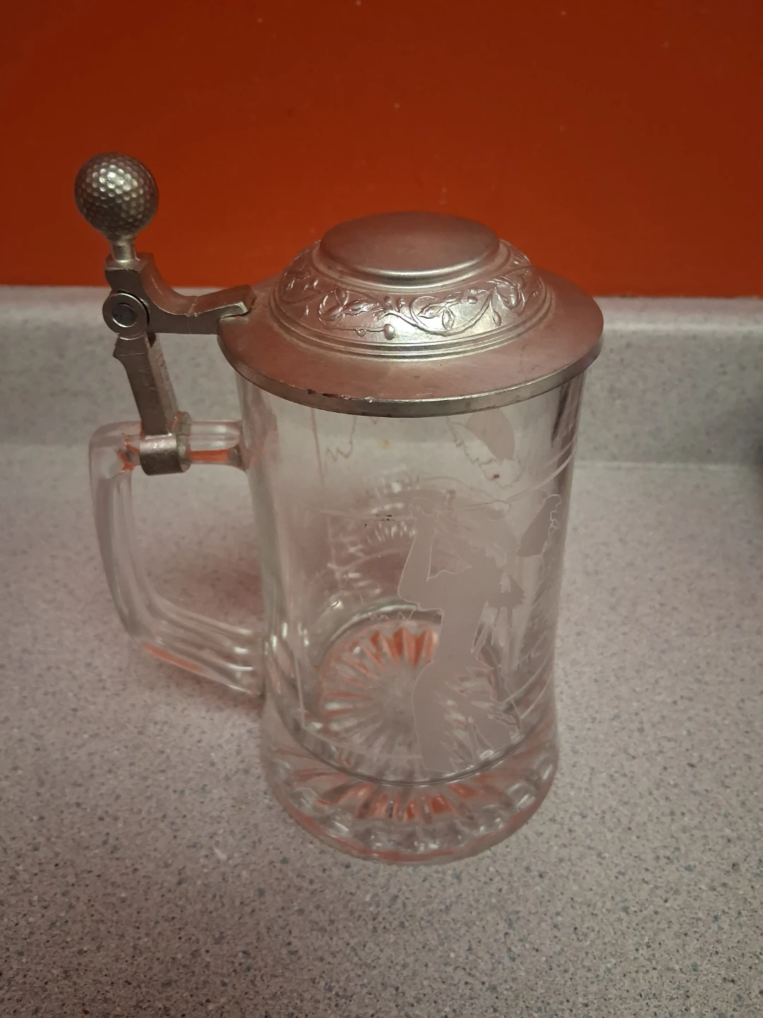 Vintage Glass Beer Stein with Pewter Lid - photo 3