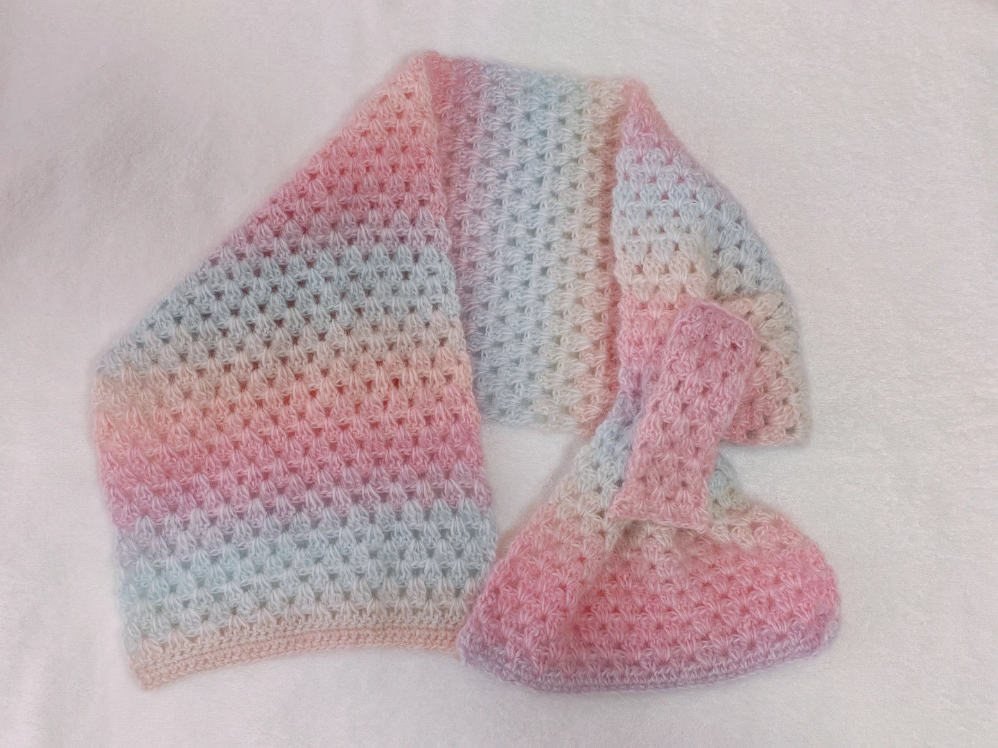 Handmade Crocheted Scarf - Pastel Rainbow - photo 4
