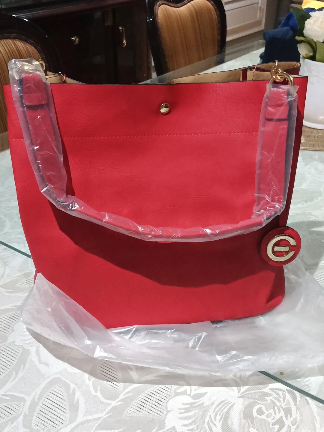 Brand New Elizabeth Grant Red Leather Tote Bag
