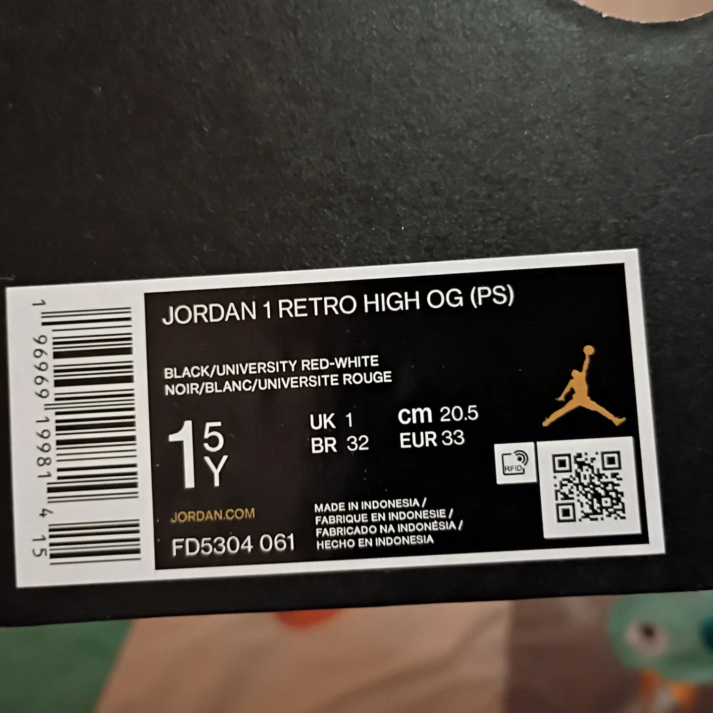 Jordan 1 Retro High OG (PS) Shoes - Black/University Red-White - photo 2