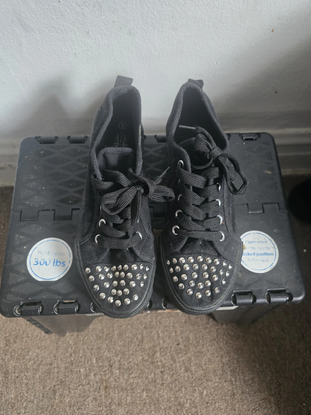 Charles Albert Black Studded Canvas Sneakers - Size 6