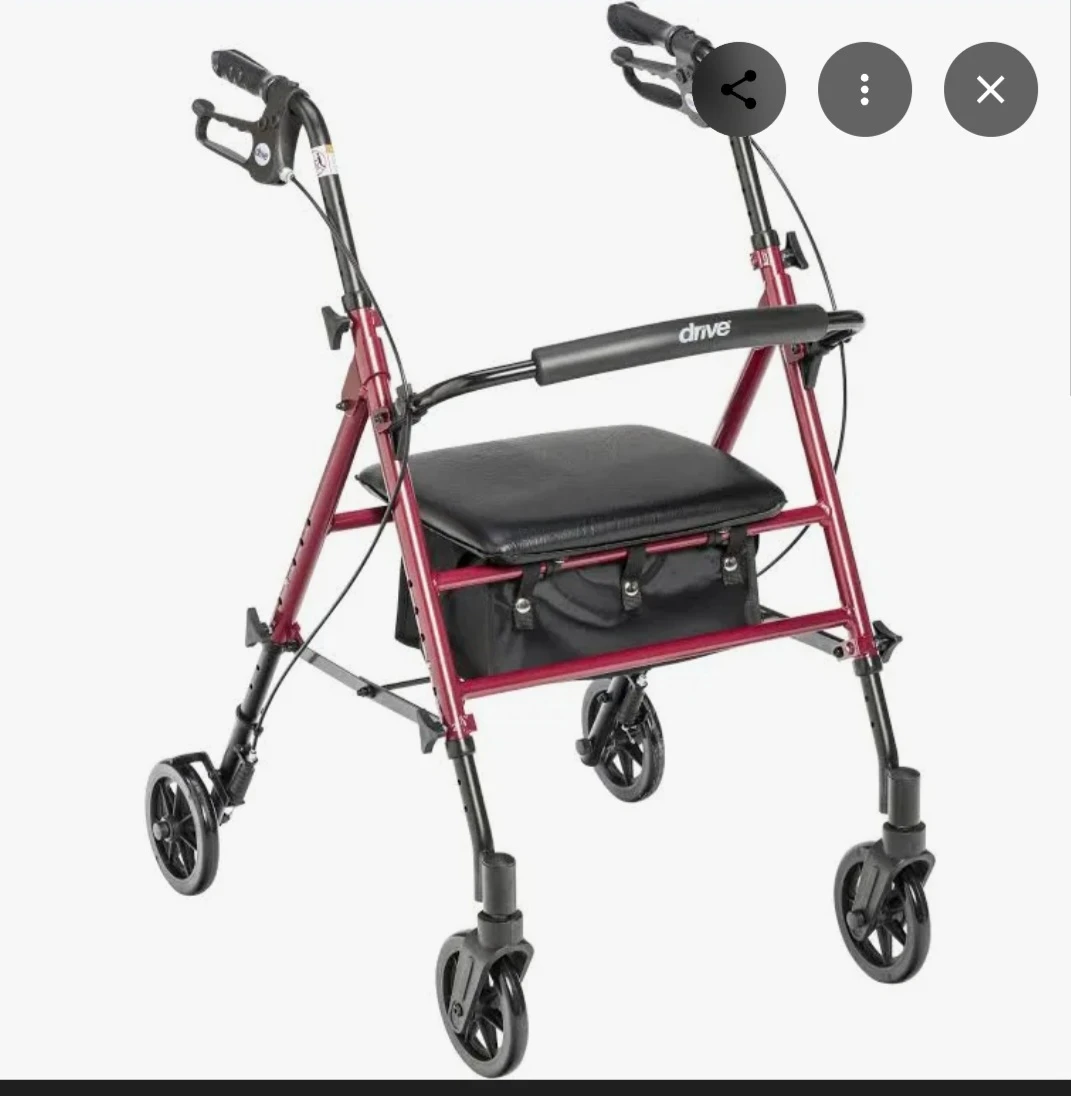 Drive Medical Red Four-Wheel Walker with Seat and Bag