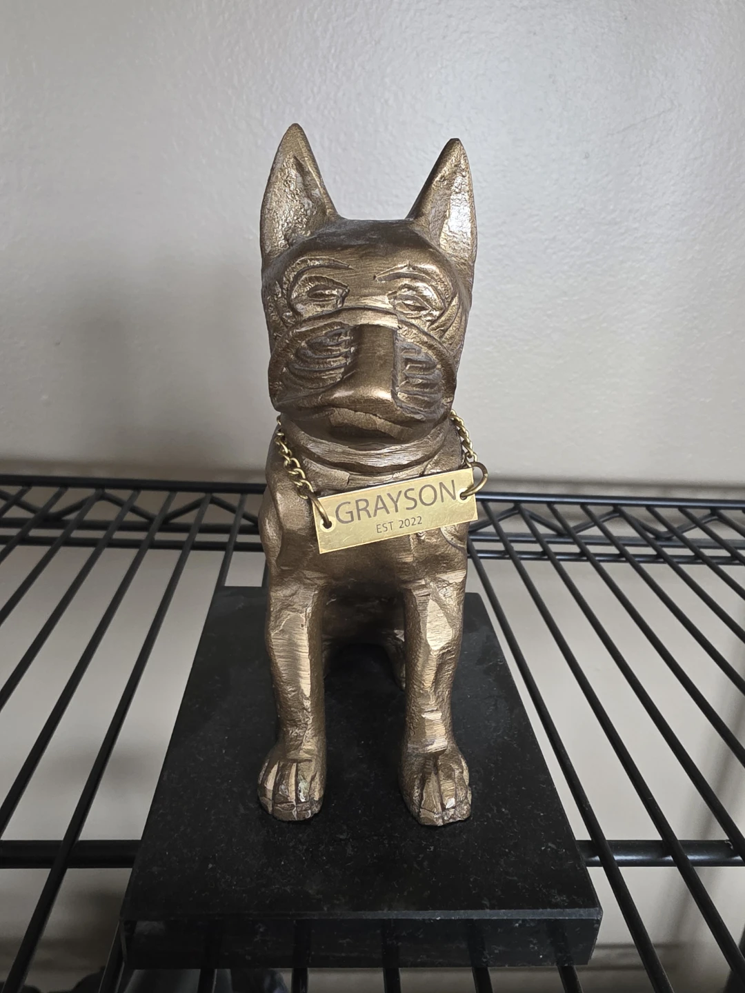 Bronze Dog Figurine with Name Tag 'Grayson EST 2022'