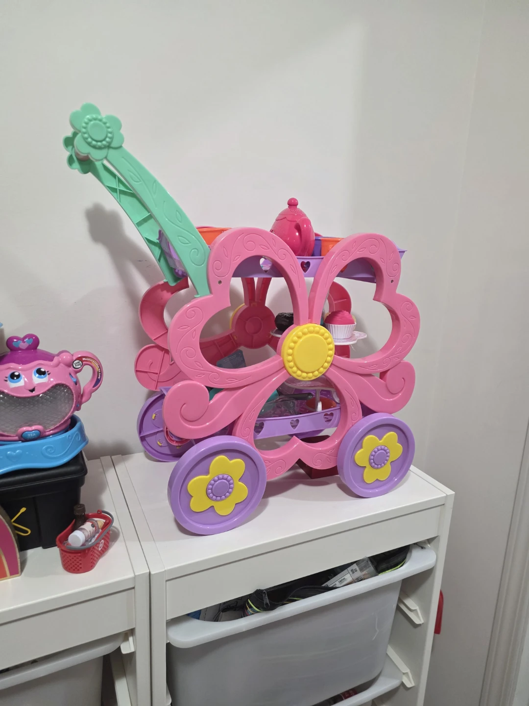 Pink Play Tea Cart with Cupcakes and Teapot