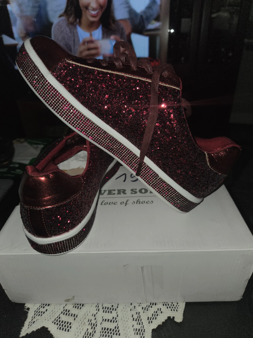 Fever Sole Red Glitter Sneakers with Rhinestone Trim - photo 3