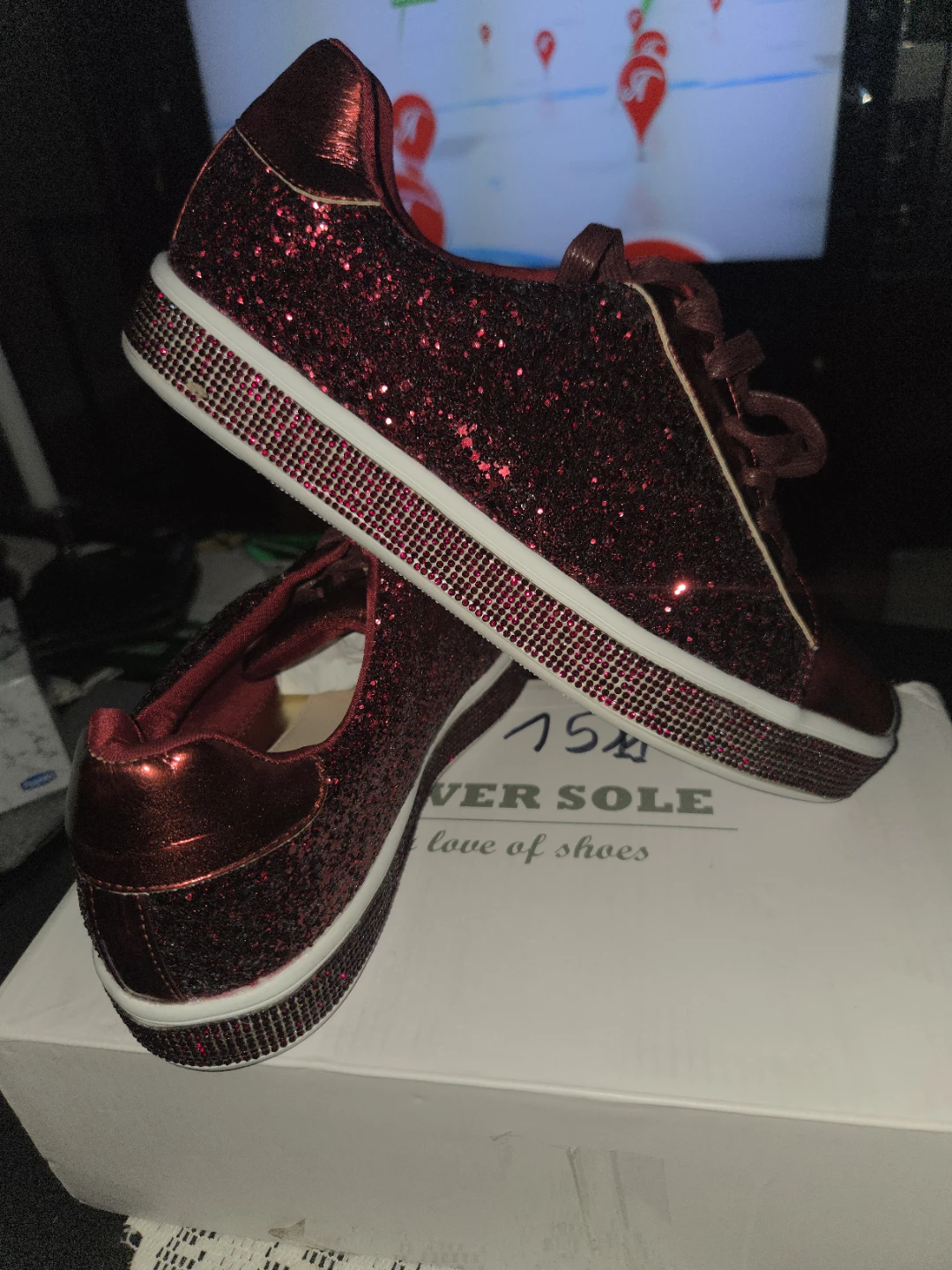 Fever Sole Red Glitter Sneakers with Rhinestone Trim - photo 4