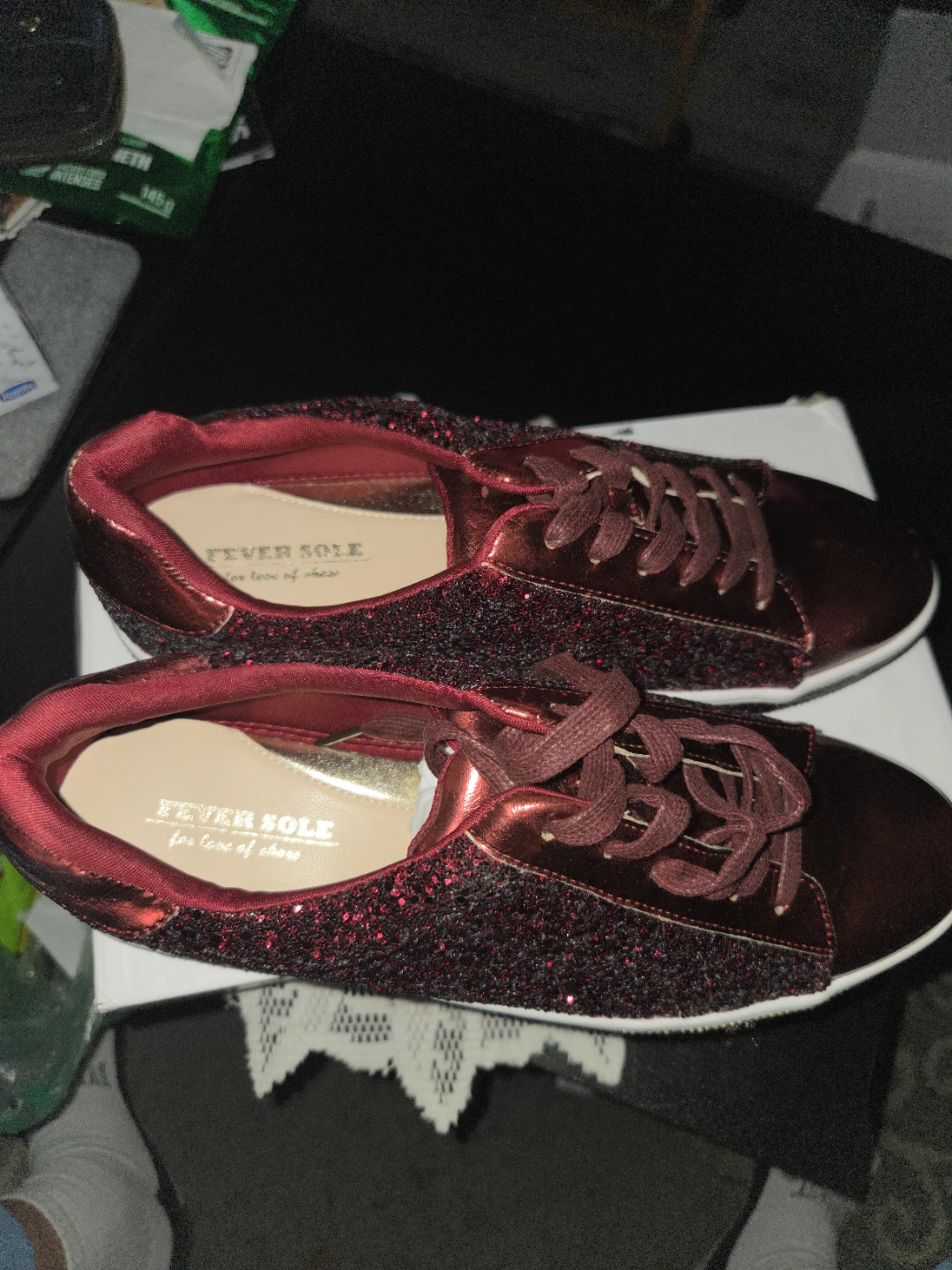 Fever Sole Red Glitter Sneakers with Rhinestone Trim - photo 5